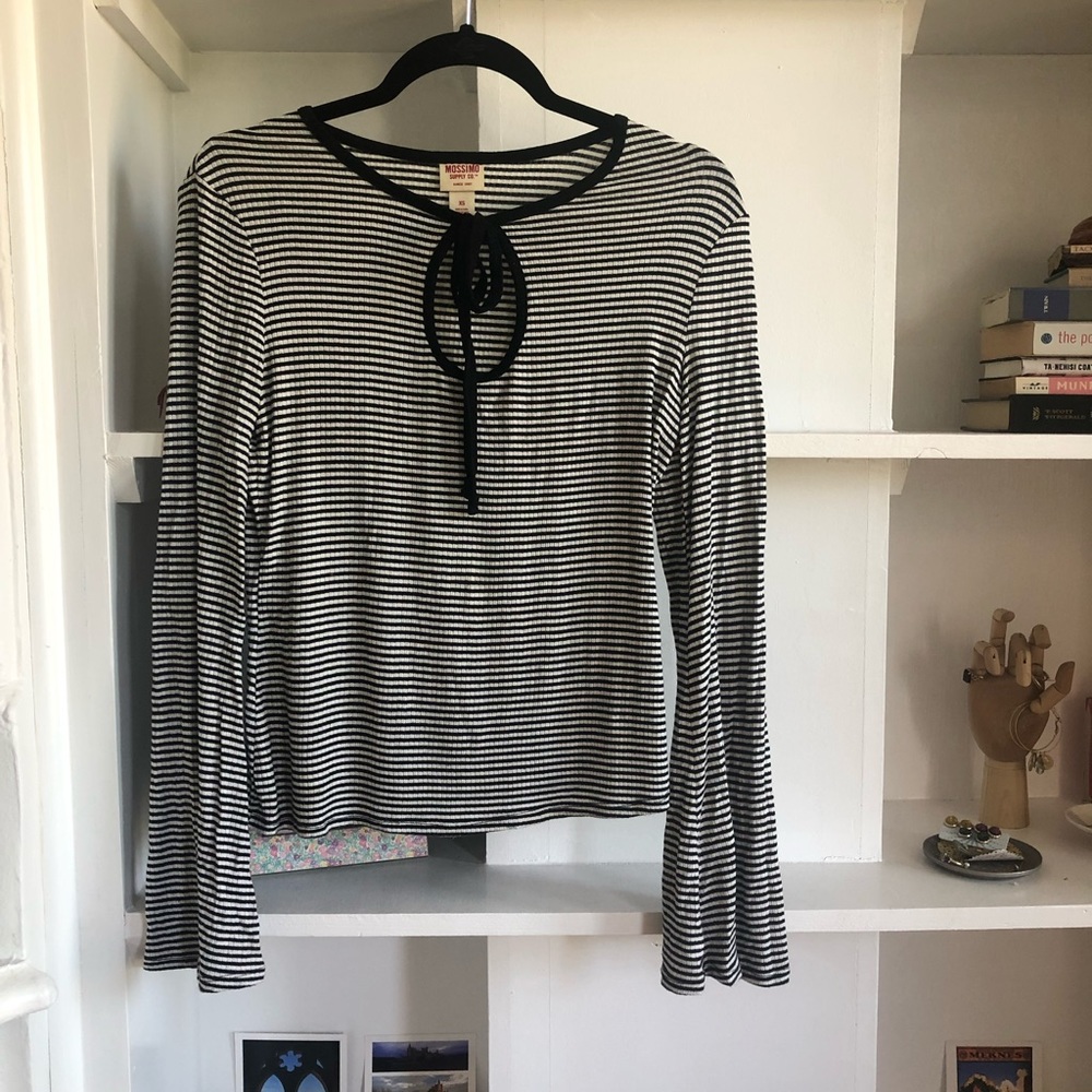 Stretchy striped bell sleeve top